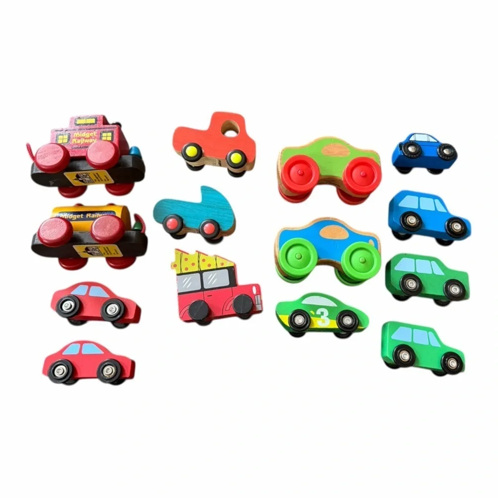 Lot of 14 Wooden Toy Cars Trains Montessori Pretend Play Melissa & Doug